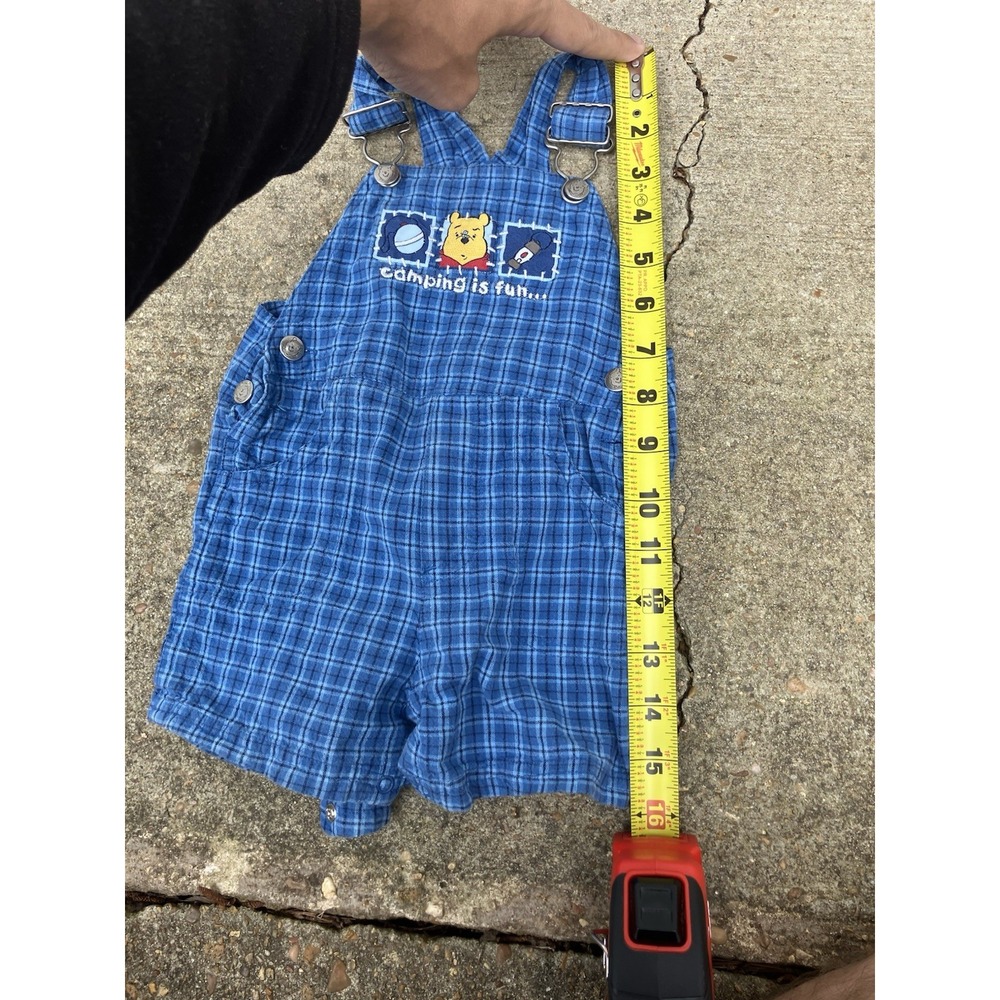 VTG Disney Winnie The Pooh Plaid Camping Hiking Overalls Y2K 6-9 Months Cotton - Picture 8 of 8